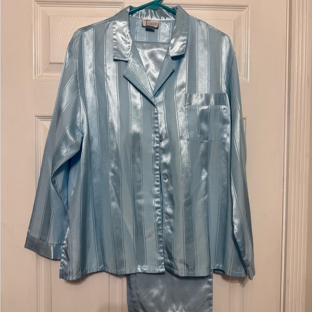 Cacique Shimmering Blue Satin Pajama Set